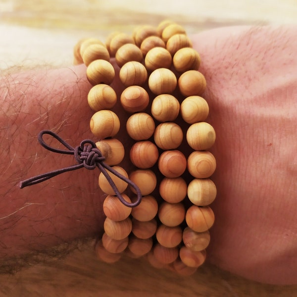 Natural western red cedar wood round bead mala in 8mm bead