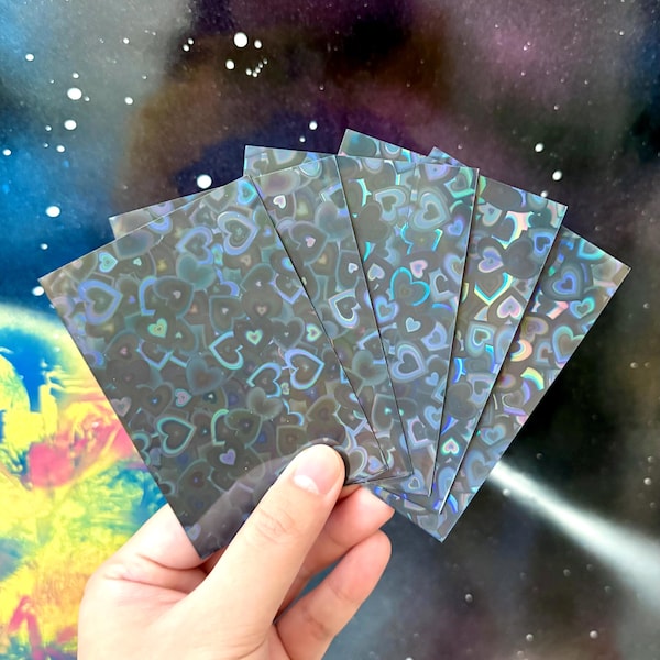 100 Holographic Heart Pattern Sleeves Kpop Photocards Anime Trading Cards TCG