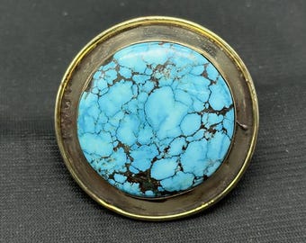 Turquoise Statement Ring: Tibetan Silver, Adjustable Boho Jewelry