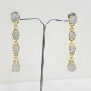 Moonstone Stud Earrings | 18K Gold Plated Handmade Earrings | Natural Rainbow Moonstone Jewelry | Tibetan Silver Stud Earrings