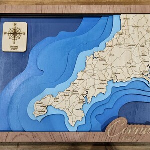 Carte des Cornouailles en 3D - Carte en bois