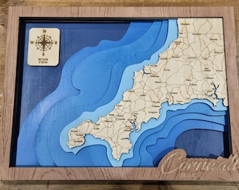 Mapa 3D da Cornualha - Mapa de madeira