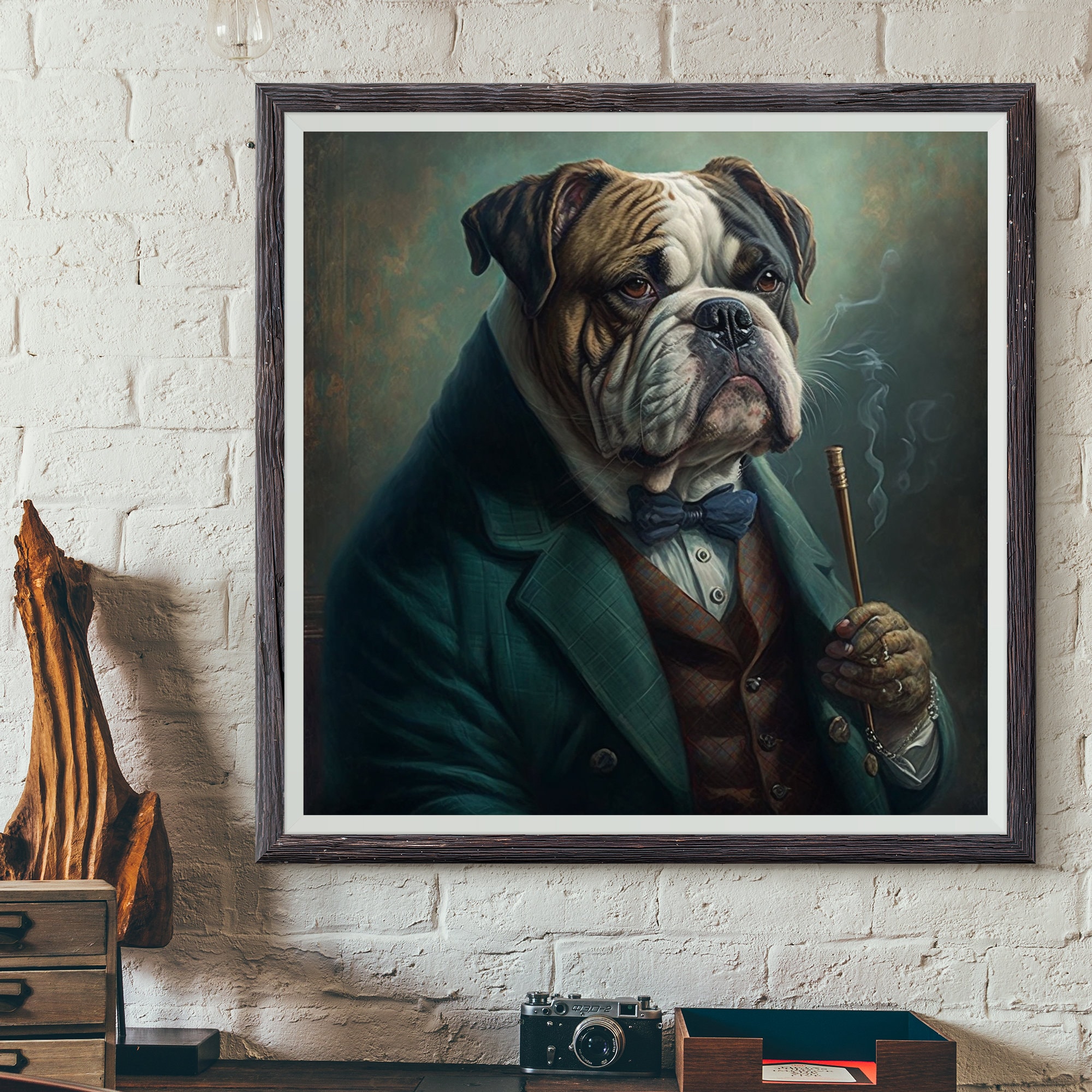British BullDog smoking, regal painting - art print animal home decor
