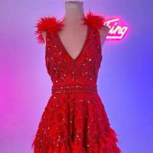 The Perfect Red Feather Dress Prom Wedding Guest Beautiful - Etsy UK