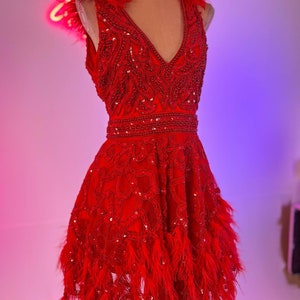The Perfect Red Feather Dress Prom Wedding Guest Beautiful - Etsy UK