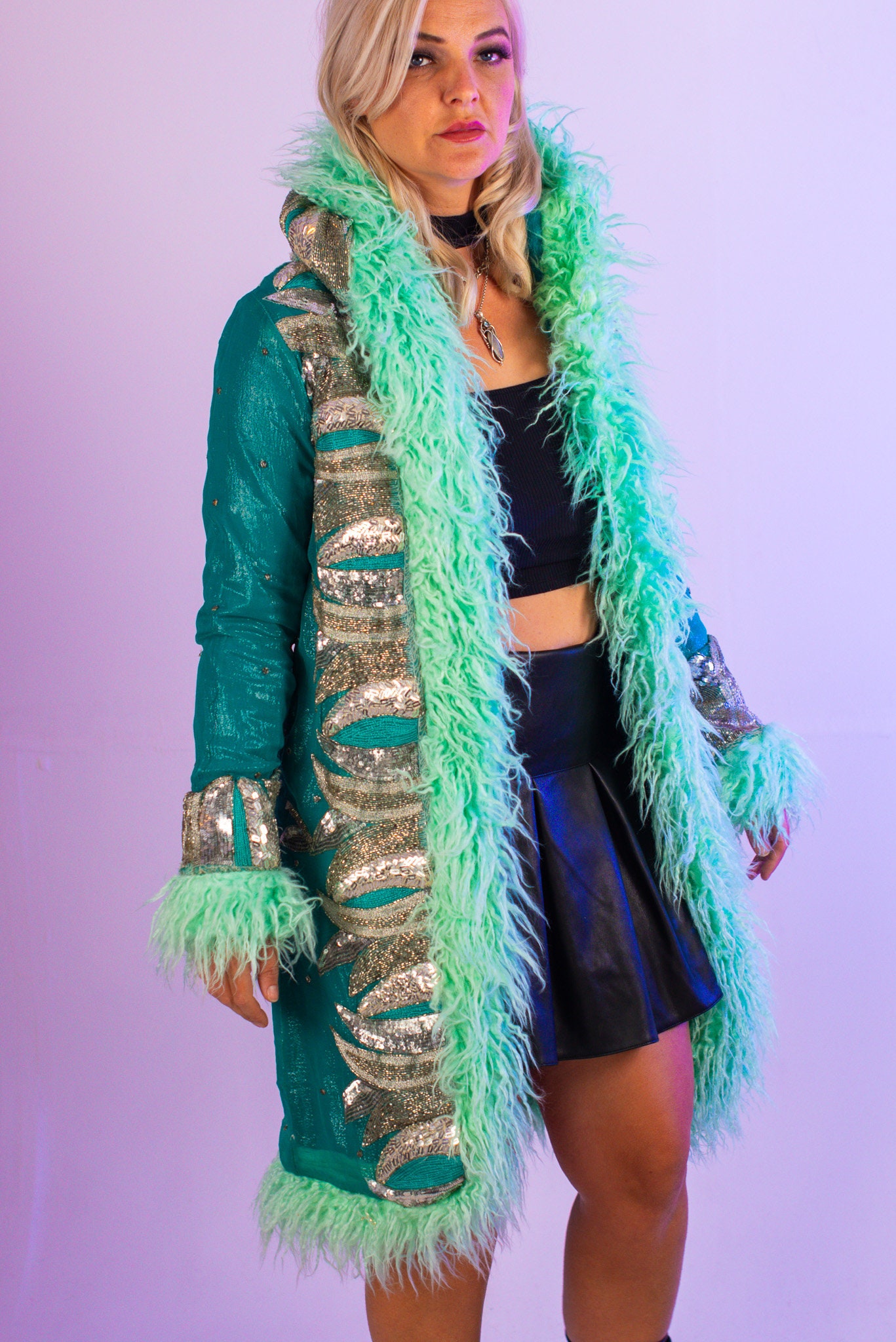 Aqua faux shop fur coat