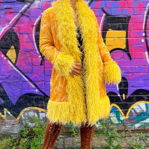 Yellow Velvet Afghan Penny Lane 70s Fleece Lined Jacket Coat