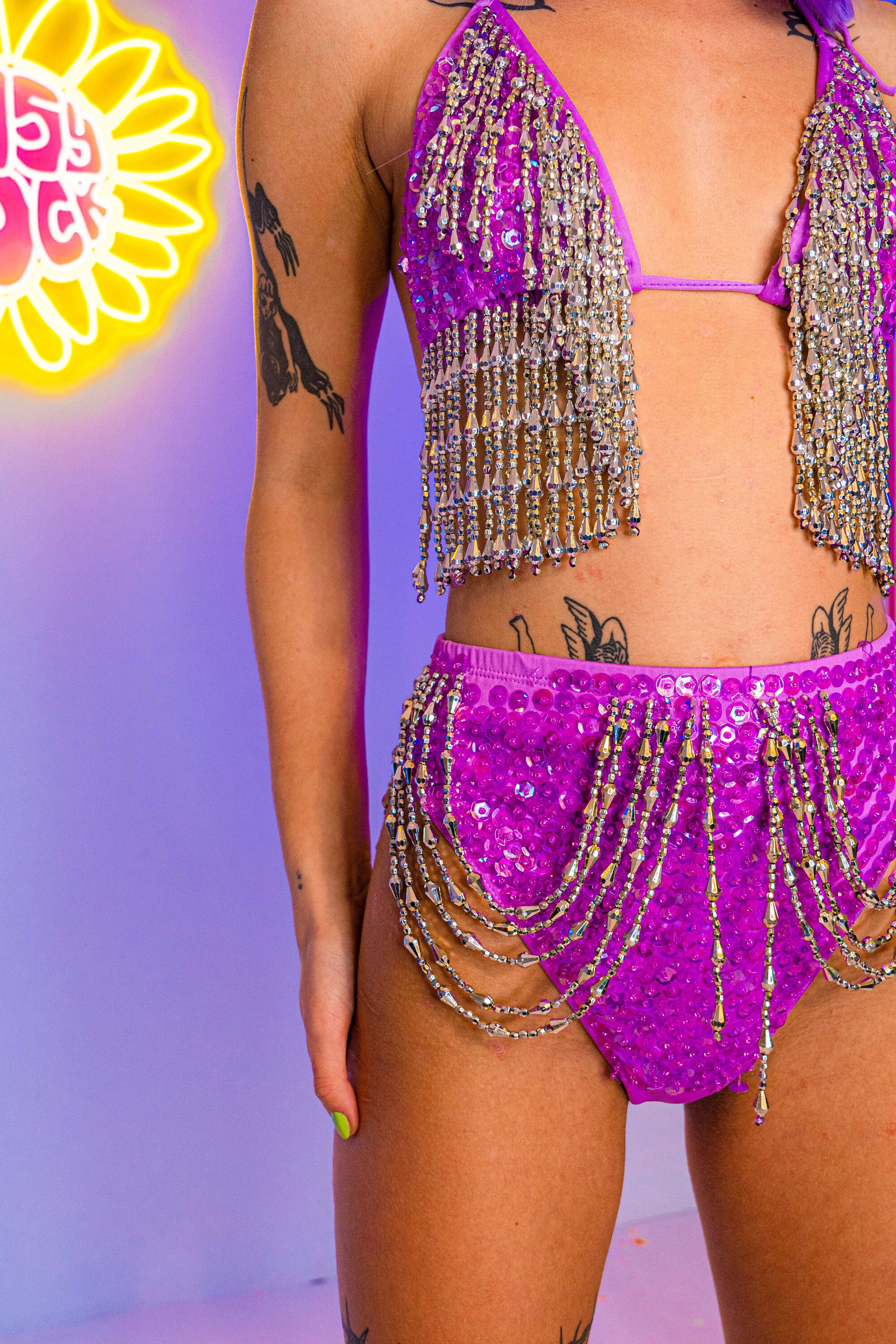Lilac Sequin Hotpants Bikini Festival Purple Holographic Etsy UK