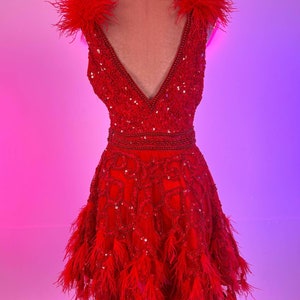 The Perfect Red Feather Dress Prom Wedding Guest Beautiful - Etsy UK