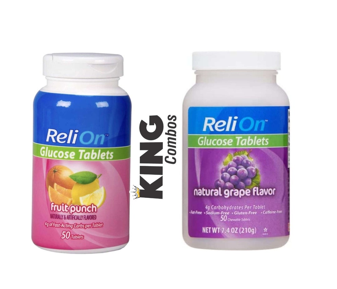 Relion Flavor Glucose Tablets 2 Pack Flavor Fruit Punch, Grape 50