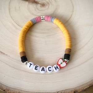 Teacher Bracelet, Pencil Bracelet, Stackable Bracelet, Teacher Heishi Bracelet, Pencil Heishi Bracelet, Teacher Gift, Gifts for Teachers