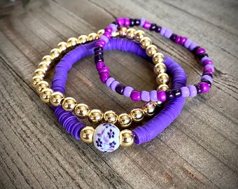 Set of 4 Bracelets, Purple-eggplant Stack, Heishi Bracelet  display picture 1