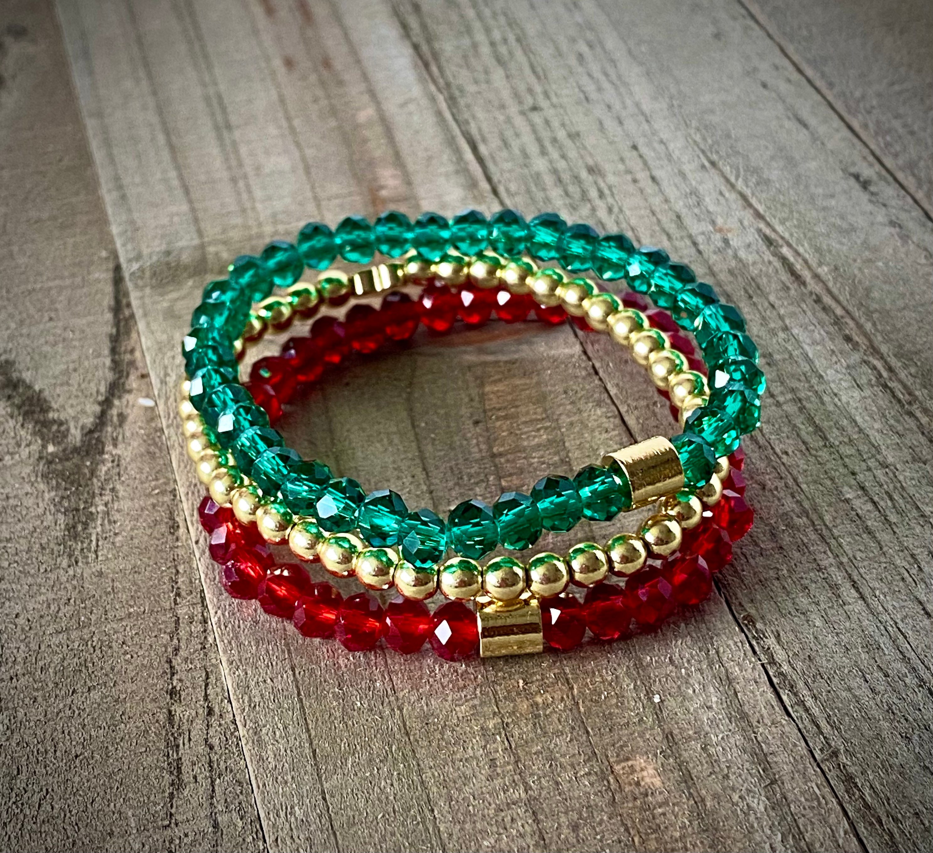 Christmas Bracelet red Green and Gold Stackable Bracelets Non tarnish Gold Hematite Bracelet Red Bracelet Green Bracelet Christmas Gift Etsy