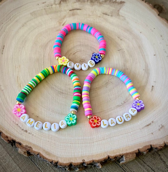 Kids Spring Heishi Bracelet Easter Bracelet personalized Name