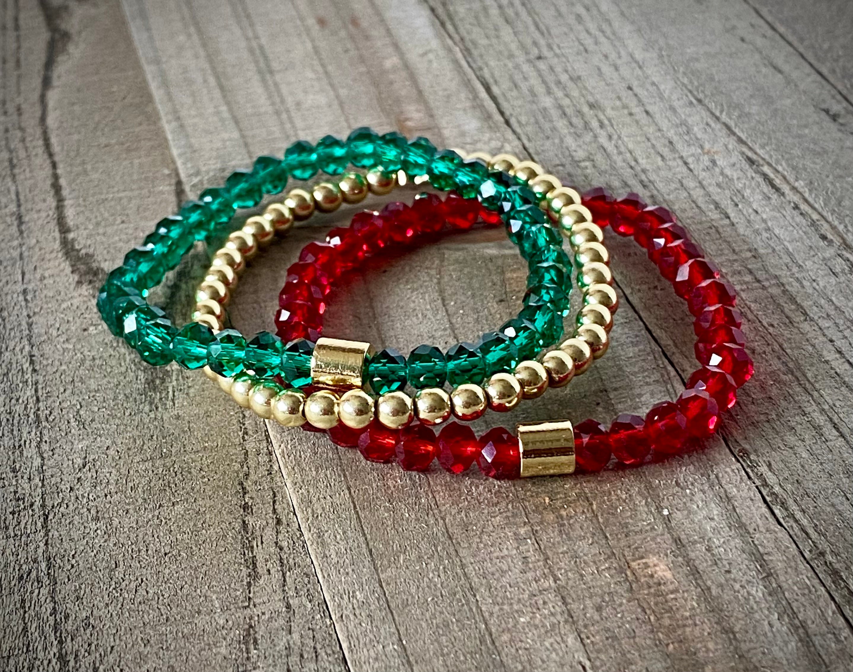 PuRui Creative Red Green Beads Bracelet With Snowman Christmas