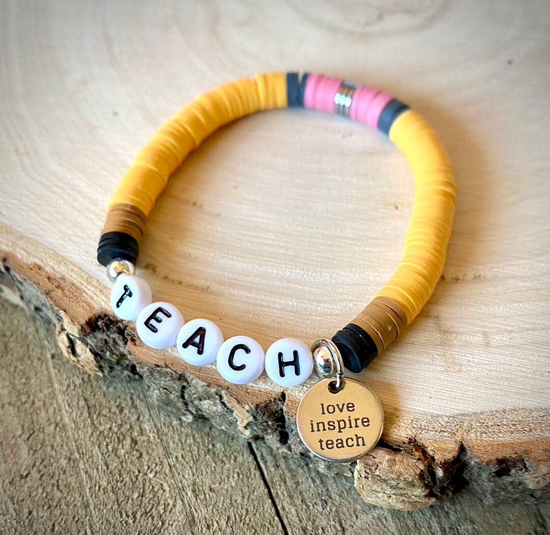 Teacher Bracelet, Pencil Bracelet, Stackable Bracelet, Teacher Heishi