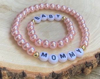 Mom and Baby Personalized Pearl Bracelets - Price is for 2 bracelets, Newborn hospital ID, Kids name bracelet, Baby shower gift, Mom & Baby