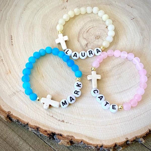 Baptism Name Bracelets - Authentic Jade/Gemstone - Custom Word Bracelet - Stackable Bracelets - Christening -Beaded Bracelets - Minimalist