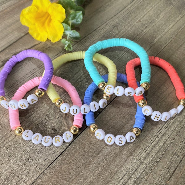 Kids Heishi Bracelet, Best Friend Gifts, Personalized Name Bracelet, Girls Name Bracelet, Toddler Jewelry, Cousin gifts, Heishi Bracelets