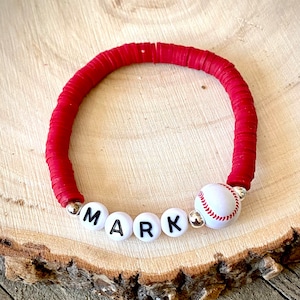 Baseball/softball Heishi Bracelet, Best Friend Gifts,Personalized Name Bracelet, Sports Bracelet,kids Jewelry, Cousin gifts,Heishi Bracelets