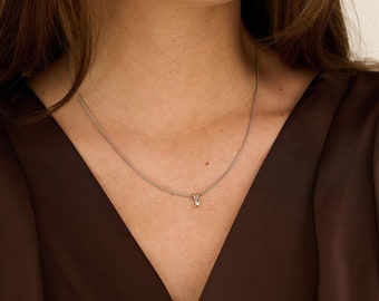 Snake Chain Necklace With Diamond (0.03 Ct) in 14K White
