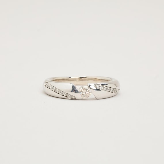 Split Shank Diamond Engagement Ring, Pavé 18K Whi… - image 1