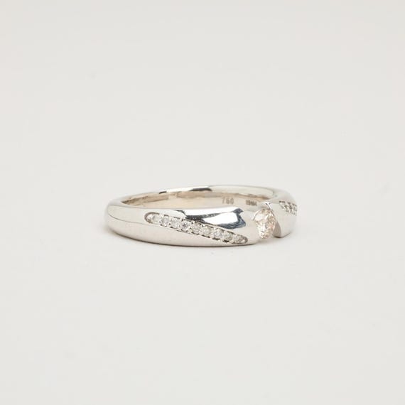 Split Shank Diamond Engagement Ring, Pavé 18K Whi… - image 2