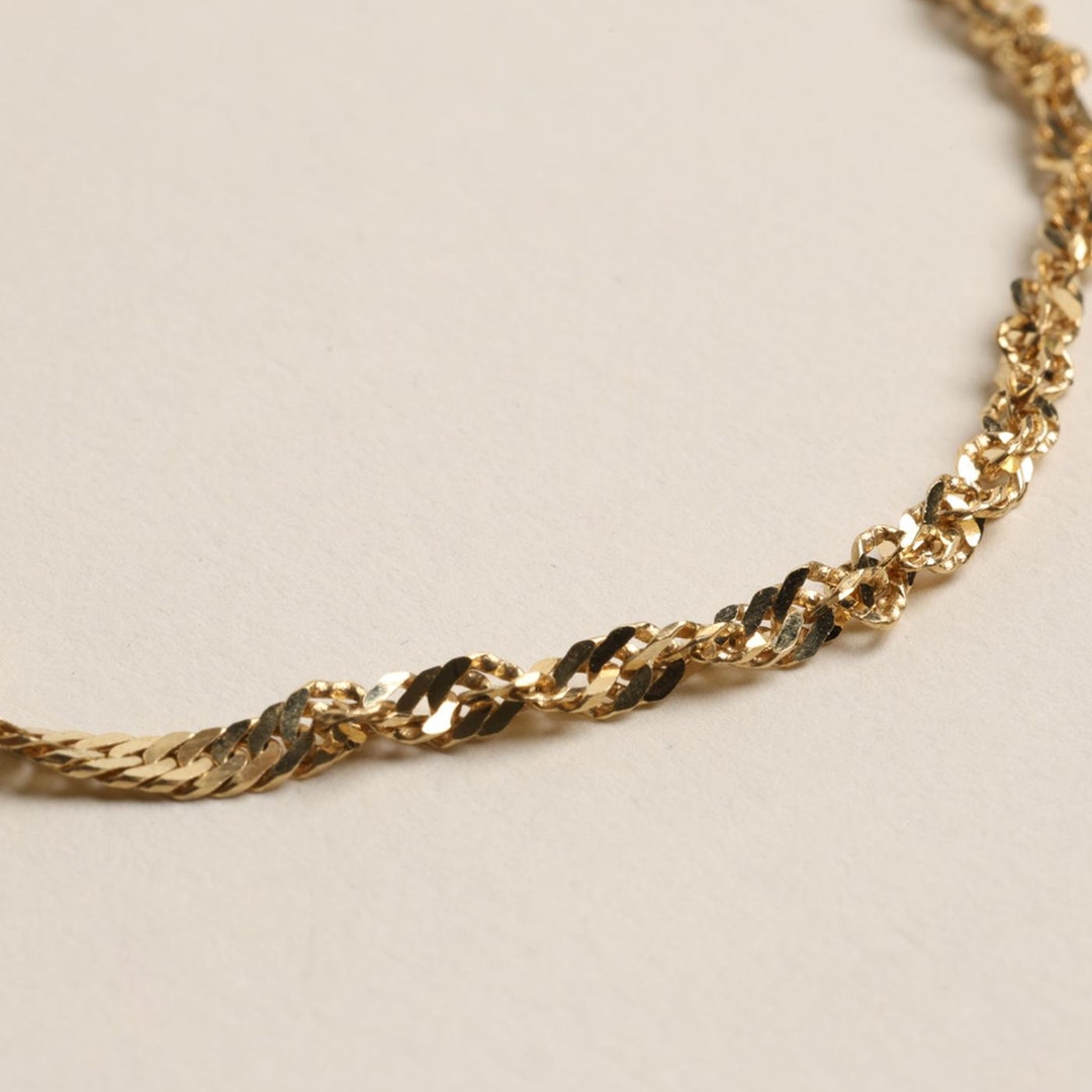 Singapore Chain Bracelet in 14K Gold 9.65 Inches Vintage Etsy