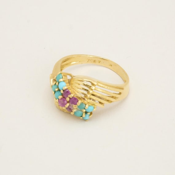 Ring with ruby and turquoise in 18K Gold size 5 |… - image 5