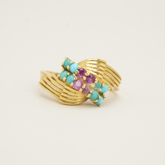 Ring with ruby and turquoise in 18K Gold size 5 |… - image 2