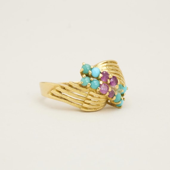 Ring with ruby and turquoise in 18K Gold size 5 |… - image 3