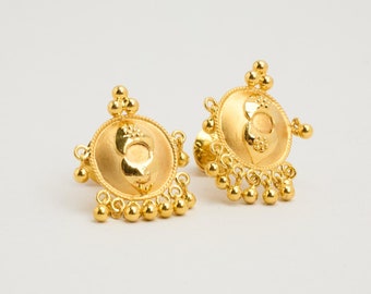 Pendientes en oro de 18 quilates, 0,79 pulgadas / Oro genuino real / Joyería de oro minimalista / Joyería escandinava