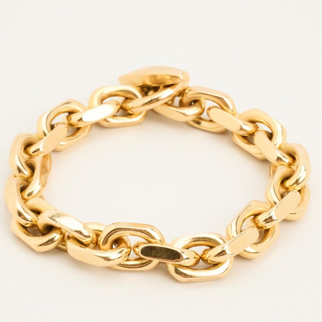 Anchor Chain Bracelet in 18K Gold, 7.87 Inches Real Genuine