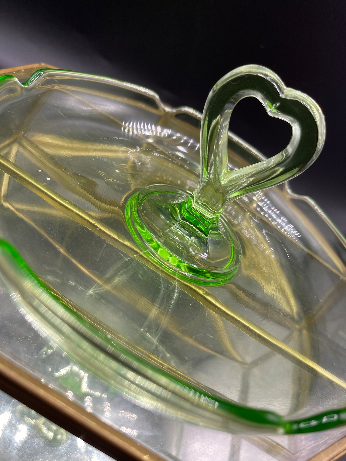 Vintage Depression Glass Uranium Tidbit Tray Etsy