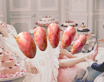 Pink Marble Nails with Gold Accent