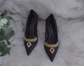 Black Silk Pumps Marie Antoinette Rococo Baroque Bridal Pumps Paris Wedding Shoes