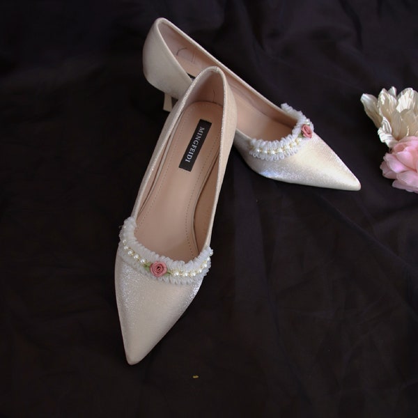 White High Heels with Silk Marie Antoinette Rococo Baroque Bridal High Heels Paris Wedding Shoes