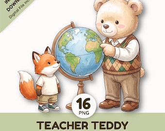 Watercolor Back to School Clipart | Cute Animal Teachers & School Supplies Graphics | Science Math Education Illustrations Commercial Use