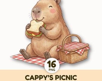 Watercolor Capybara Clipart | Cute Picnic Animal PNG | Spring Graphics | Summer Nature Scrapbook Supplies