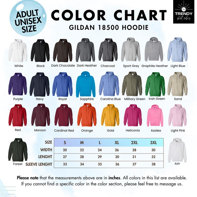 a color chart for a men's hoodie