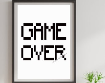 GAME OVER, typographic wall art print poster