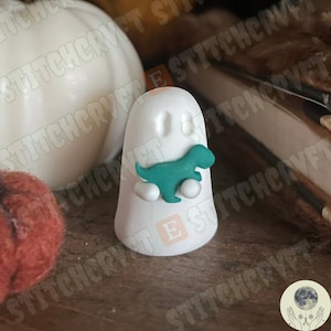 ADOPT A GHOST | Polymer clay ghost holding tiny t-rex | Handmade to order | Ghost aesthetic | Ghost figurine | Ghost gift | Pet ghost