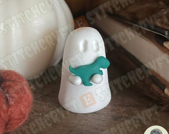 ADOPT A GHOST: Handmade ghostie with tiny green trex