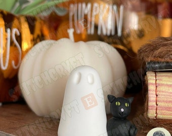 ADOPT A GHOST: Handmade little ghostie with tiny black cat familiar