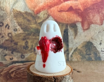 Adopt a Ghost: Handmade little ghost with carved out mini anatomical heart