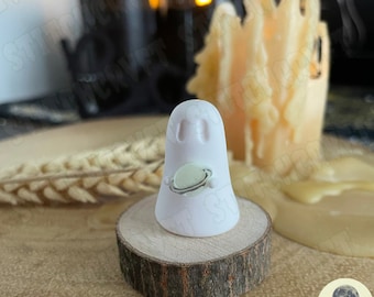 ADOPT A GHOST: Handmade little ghostie holding tiny glowing planet