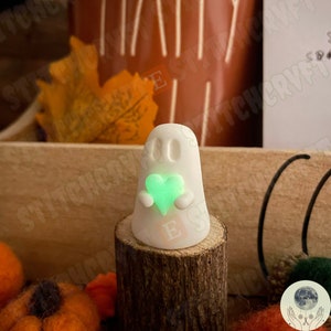 ADOPT A GHOST: Handmade little ghostie holding tiny glow in the dark heart