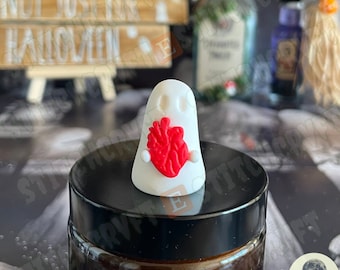 ADOPT A GHOST: Handmade little ghostie holding mini red anatomical heart