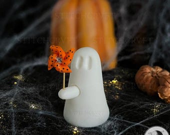 ADOPT A GHOST: Handmade little ghostie holding tiny spinning pinwheel