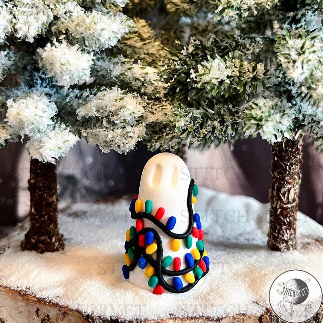 ADOPT A GHOST: Handmade Little Ghostie Covered in Tiny Christmas Lights